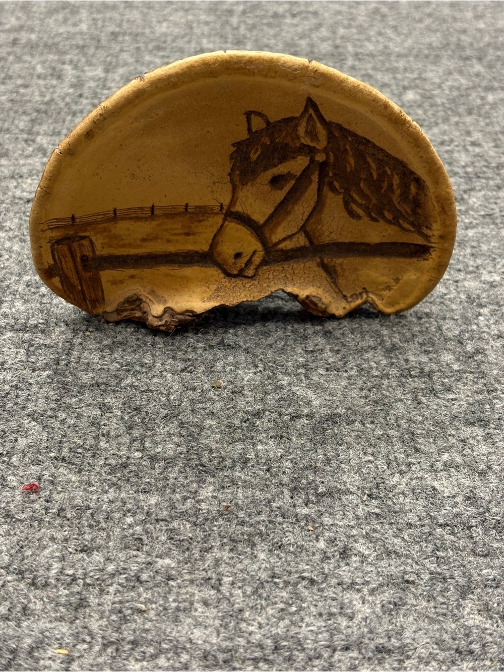 Hand‑Burned farm life Art on Dried Tree Conk — Rustic Horse Decor
